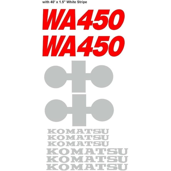 Aftermarket Komatsu Wheel Loader WA450 Decal Set with 40' x 15 White Stripe KOMWA450-1WSDECALSET - main